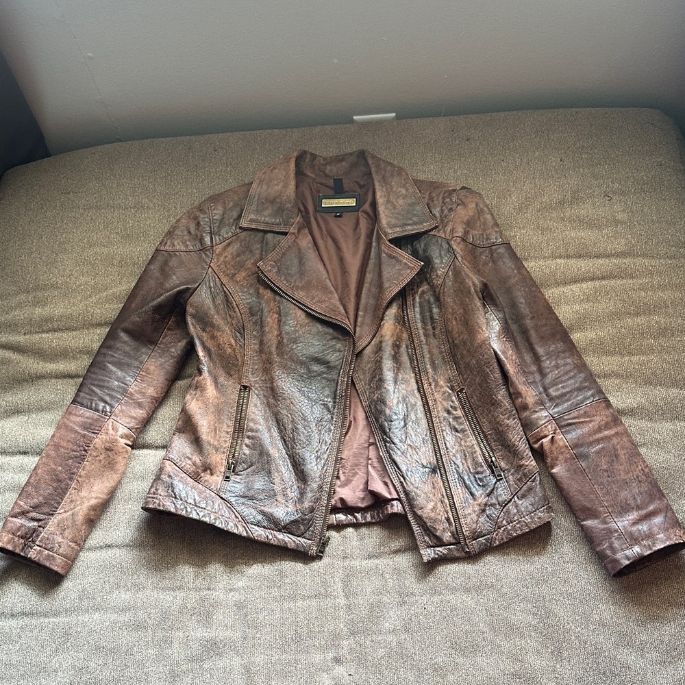 Women's Brown Leather Moto Jacket